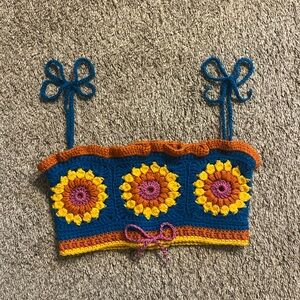 Handmade Knitted Sunflower Crop Top